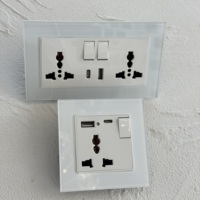 Interrupteur mural électrique britannique avec ports USB/Type-C, verre trempé, 220-250V 20A, durable, blanc/noir/gris, 2 voies, installation facile
