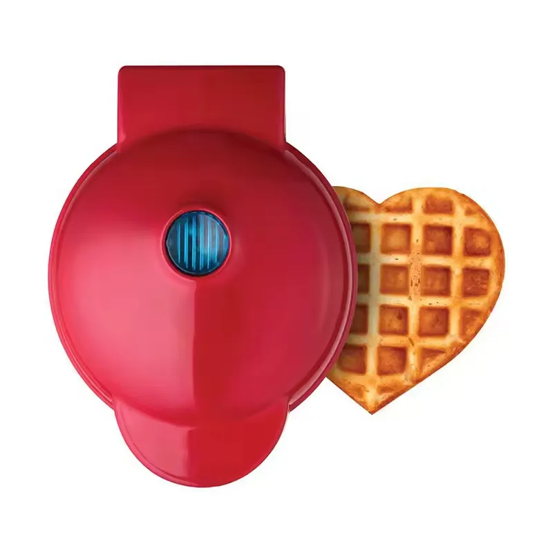 Mini Waffle Maker Machine for Paninis Hash Browns & Other On the Breakfast Lunch or Snacks to Non-Stick Sides Red Heart 4 Inch