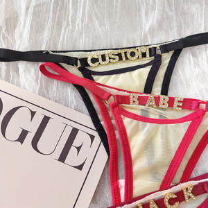 Slip Personalizzati da Donna con Logo <span class=keywords><strong>a</strong></span> Lettere, Intimo Femminile Lucido, Moda Individualità, Perizoma Bikini con Strass 'Kiss Me' - Product Image 3