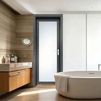 Pintu Ayun Tunggal Modern dengan Rangka Profil Aluminium & Kaca Tempered Ganda untuk Kamar Mandi di Rumah & Apartemen