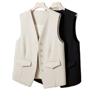 <span class=keywords><strong>Gilet</strong></span> de <span class=keywords><strong>Costume</strong></span> Élégant Décontracté <span class=keywords><strong>pour</strong></span> Femme Printemps Automne Style Coréen Ample <span class=keywords><strong>Sans</strong></span> Manches Veste Simple Boutonnage Velours Coupe-Vent Col en V - Product Image 1