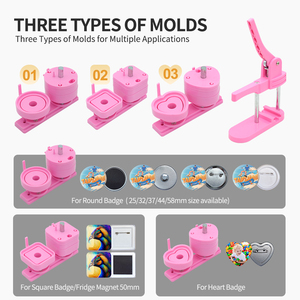 Machine manuelle DIY pour badges 58mm/44mm 3-en-1 à pression coulissante avec boîtier ABS - <span class=keywords><strong>Kit</strong></span> complet Rose/Vert au choix - Product Image 4