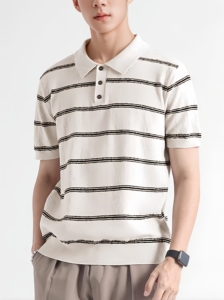 Camisa de Golf Ligera Informal, Polo de Punto, Camiseta de Punto a Rayas para Hombre, Fabricante de Suéteres de Punto, Mangas Cortas - Product Image 6