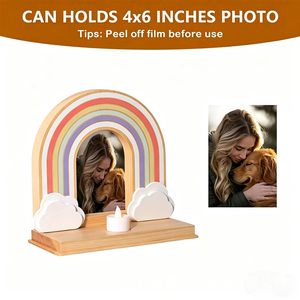 <b>Wooden</b> <b>Rainbow</b> Photo Frame For Dog Cat With Candle Holder Tabletop Decor Custom Shape Handmade Cartoon Design - Product Image 3