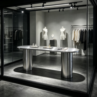 Table de présentation en acier inoxydable de style industriel pour magasin de vêtements, présentoir îlot, table cascade pour marchandises de vente au détail, vêtements et bijoux