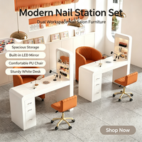 Table de manucure en gros avec collecteur de poussière, bureau en L pour salon de manucure avec tiroirs, présentoir, ensemble de chaises, mobilier de salon OEM