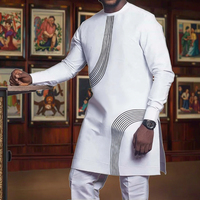 CCY Vintage Blanc Ethnique Africain Boubou Homme Musulman Vêtement Islamique Ramadan Jalabiya pour Hommes Qamis Homme Musulman
