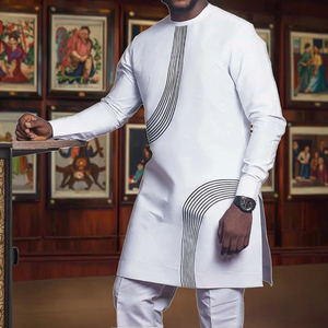 CCY Vintage Blanc Ethnique Africain <span class=keywords><strong>Boubou</strong></span> <span class=keywords><strong>Homme</strong></span> Musulman Vêtement Islamique Ramadan Jalabiya pour Hommes Qamis <span class=keywords><strong>Homme</strong></span> Musulman - Product Image 4