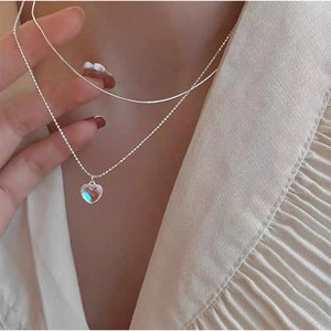 Double Layered <b>Heart</b> Moonstone Necklace S925 Sterling Silver Gradient Gem Clavicle Chain <b>Sweet</b> Luxury Gift Jewelry - Product Image 4