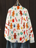 Suéter Navideño con Cuello Redondo y Estampado de Hombre de Jengibre para Mujer, Tejido por Computadora, con Estampado por Transferencia Térmica, Informal, para Uso Diario y Festivo
