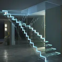 12mm מזג זכוכית מעקה מדרגות מעקה מעקה ומותאם אישית קריסטל זכוכית עם led אור מדרגות צעדים שרשראות עבור מדרגות