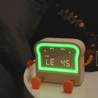 Jam meja panggang kreatif, lampu malam meja dekorasi lucu jam Alarm pintar Digital LED gaya baru