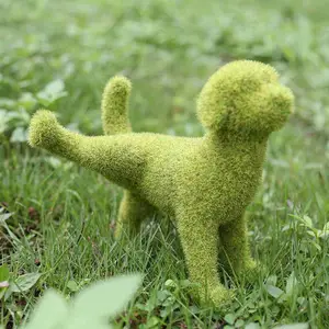 户外庭院草坪家庭花园装饰动物绿色植绒各种形状花园摆件天然树脂狗