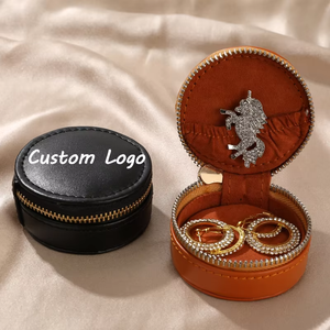 Custom Logo Small Travel Ring <b>Earring</b> Jewelry Round <b>Box</b> Organizer PU Storage Organizer <b>Gift</b> Case for Women Girls - Product Image 1