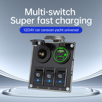 Panneau de commutation à 3 interrupteurs 12V~24V avec chargeur rapide USB A 36W et USB Type C 30W, et prise allume-cigare pour voiture, camping-car, caravane, yacht