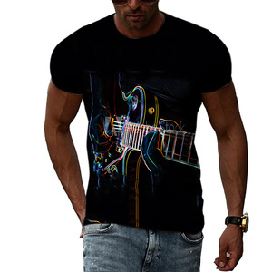Flame 3D imprimé guitare T-Shirt pour hommes grande taille personnalisé Instruments de musique Jersey avec motif Design OEM ODM T-shirts - Product Image 2
