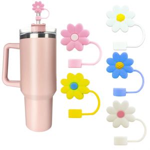 Food Grade Flower Pattern Cartoon <b>Reusable</b> Proof Dust Cover Cap Custom Designer Silicone Christmas <b>Straw</b> Cover Topper Charms - Product Image 1