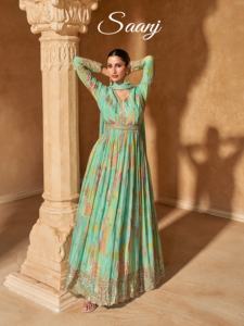 Vestido Anarkali de seda Chinon pesado con estampado digital con bordado, vestido de fiesta de trabajo para venta de exportación - Product Image 4