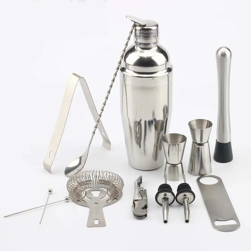 Stainless Steel Classic Cocktail Mixer Set Cocktail And Bar Utensils 13 Piece Set With Logo Printing