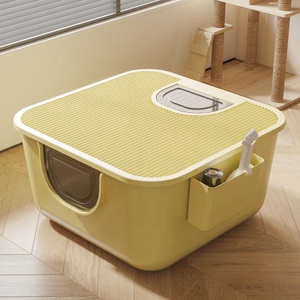 カスタマイズ可能な大型プラスチック製半密閉型猫用トイレ（20L容量、オープンスペースデザイン、楕円形）ペット用品 - Product Image 1