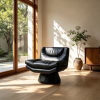 Fauteuil lounge en cuir, base conique, chaise d'appoint sculpturale de style moderne du milieu du siècle pour salon