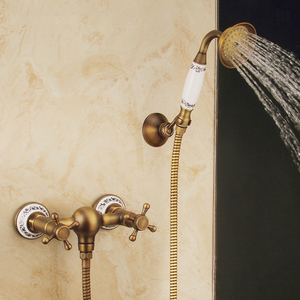 Ensemble de douche mural européen en laiton brossé à double poignée, avec jet de pluie doux, jet de massage, valve en céramique, pour cuisine, appartement, <span class=keywords><strong>WC</strong></span> - Product Image 4