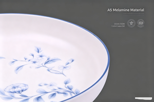 Bandeja con Base <span class=keywords><strong>de</strong></span> <span class=keywords><strong>Melamina</strong></span> Personalizada OEM/ODM, Elegante Diseño Floral Azul, Ideal para Aperitivos y Postres - Product Image 6