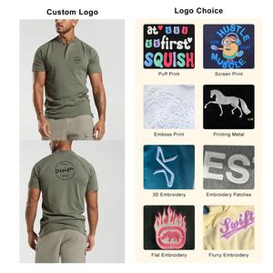 High Quality Custom Anti-pilling Raglan Short Sleeves <b>Green</b> Tee Stand Collar Half Open Buckle <b>Men's</b> <b>Polo</b> Cotton T-<b>shirts</b> - Product Image 3