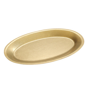 Stainless Steel Rectangular Plate Gold Color Embossed Design For BBQ Snack Serving Dish - Product Image 2