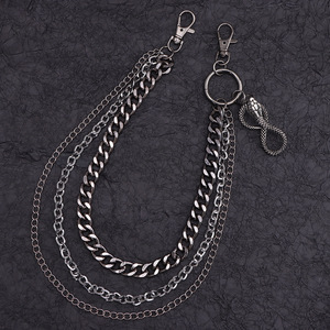 Cadena de cintura estilo punk Yueli 3D con cabeza de serpiente, vintage, desgastada, de tres capas, accesorio con colgante negro tipo pistola, multicapa - Product Image 2