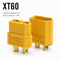 Conector XT60 al por mayor, macho chapado en oro de latón con carcasa de nailon amarilla, hembra de 2 pines, adaptador de alta corriente para batería
