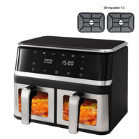 Friteuse à air 8-en-1 de 9 litres à double panier en acier inoxydable avec écran tactile numérique LED visible, 8 préréglages : Cuire, Rôtir, Déshydrater