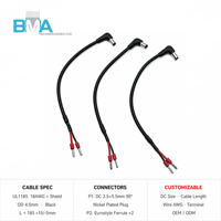 Prise mâle DC OEM à angle droit 90 degrés 5,5x2,5 mm vers borne de câble Eurostyle, câble UL1185 18AWG de 185 mm pour alimentation industrielle