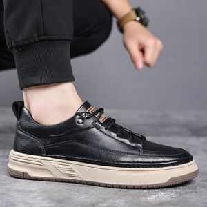 Chaussures décontractées en cuir pour hommes, bout rond, style rétro, semelle en caoutchouc amortie, chaussures de marche - Product Image 3
