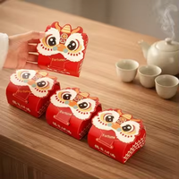 Boîte cadeau pliante petite taille Nouvel An 2026, Danse du Lion, Caractère chinois 'Fu', en carton blanc rectangulaire, écologique, gaufrage
