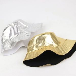 Chapeau Bob en Cuir Verni Argenté Double Face Personnalisable avec Logo pour Enfants, Chapeau de Pêche Tendance Anti-UV - Product Image 4