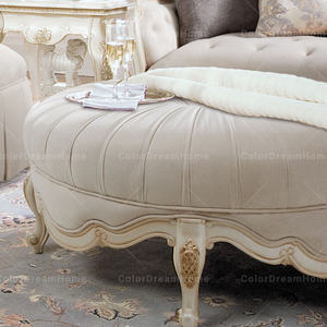 French Antique Luxury Round Stool Solid Wood Fabric Soft <strong>Footstool</strong> <strong>Mid</strong> <strong>Century</strong> Velvet Stool Ottoman Stool - Product Image 2