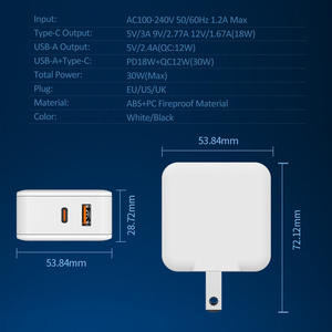 PD <span class=keywords><strong>30W</strong></span> USB C <span class=keywords><strong>Chargeur</strong></span> de téléphone portable mural QC 3.0 Type C Charge rapide pour <span class=keywords><strong>iPhone</strong></span> <span class=keywords><strong>14</strong></span> <span class=keywords><strong>Pro</strong></span> et pour Xiaomi Redmi pour l'utilisation de l'appareil photo - Product Image 6