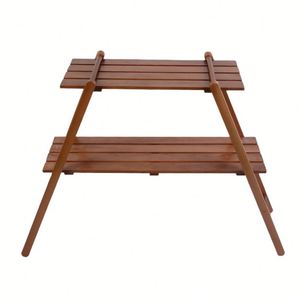 Double <b>Shelf</b> <b>Beech</b> Walnut <b>Shelf</b> for Placing Items Easy to Carry Easy to Fold Outdoor Places <b>Shelf</b> for Camping - Product Image 1
