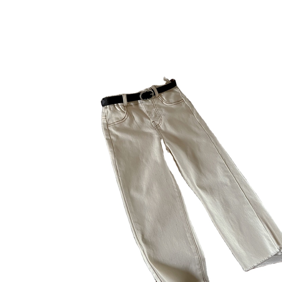 Children's Spring New Casual Pants Girls' Beige Straight Pants Nine-point Jeans