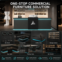 Comptoir de bar de billard moderne et durable en MDF bicolore foncé avec base bleue et éclairage LED, logo personnalisé 8 Ball, pour hôtels et gymnases