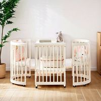 Lit bébé multifonctionnel 6 en 1 pliable rond en bois massif respirant de qualité hospitalière moderne