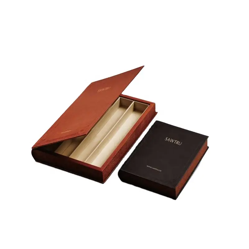 Wholesale factory Custom solid wooden PU leather Packaging Magnetic Closure Storage Decorative Book Shaped Boxes