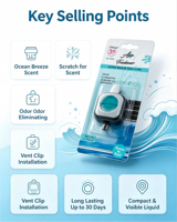 Diffuseur de parfum pour voiture 4ml, clip de ventilation, parfum Océan, longue durée 30 jours, éliminateur d'odeurs, huile parfumée pour voiture