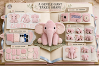 Boneka Gajah Pink Custom, Isi Kapas PP, Bordir, Boneka Hewan, Pola Potong Jahit Isian, Karakter Custom, Penghilang Stres
