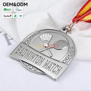 <span class=keywords><strong>Raquette</strong></span> de badminton personnalisée et volant de badminton avec bordure étoilée en relief, médaille finition argentée avec ruban - Product Image 1
