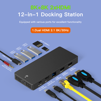 Station d'accueil USB C 8K HD, Hub Type-C 4K 120Hz, double HDMI, Hub USB 3.2 10 Gbps, adaptateur 12 en 1, station d'accueil USB C