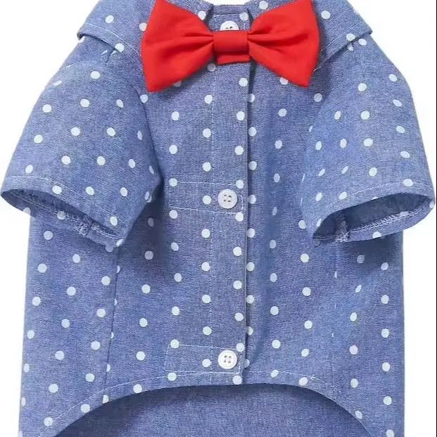 Roupas de malha macia para animais de estimação, camisa Chambray Dot Botão para cães e gatos do fabricante