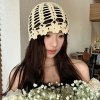 Tas Rajut Nilon Wanita Musim Semi Musim Panas Buatan Tangan Motif Bunga Berongga, Gaya Artistik Kuno, Elegan, dengan Kancing yang Dapat Disesuaikan