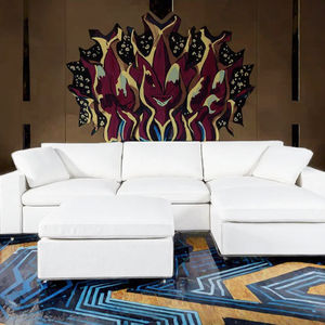 Juego de Sofás Modulares Cuadrados de Terciopelo Blanco de 3 Piezas, Estilo Wabi Sabi de Lujo, Patas de Madera, para Apartamento, Hotel, Sala de Estar, Dormitorio - Product Image 3